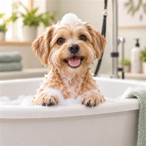 Chien dans une baignoire